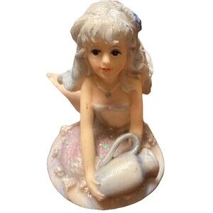 Mermaid Collectible Figurine Glitter Accents Pastel Colors Holding Jug Fantasy